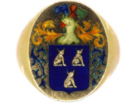 Large 18ct Gold & Enamel Signet Ring with Crest