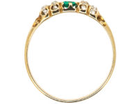 Victorian 18ct Emerald & Diamond Five Stone Ring
