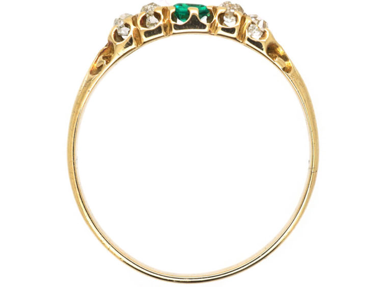 Victorian 18ct Emerald & Diamond Five Stone Ring