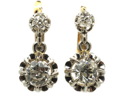 French Belle Epoque 18ct White & Yellow Gold Diamond Drop Earrings
