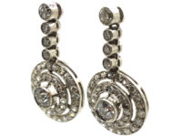 French 18ct Gold & Platinum Diamond Set Drop Cluster Earrings
