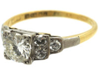 Art Deco 18ct White Gold & Platinum Diamond Solitaire Ring with Step Cut Shoulders set with Diamonds