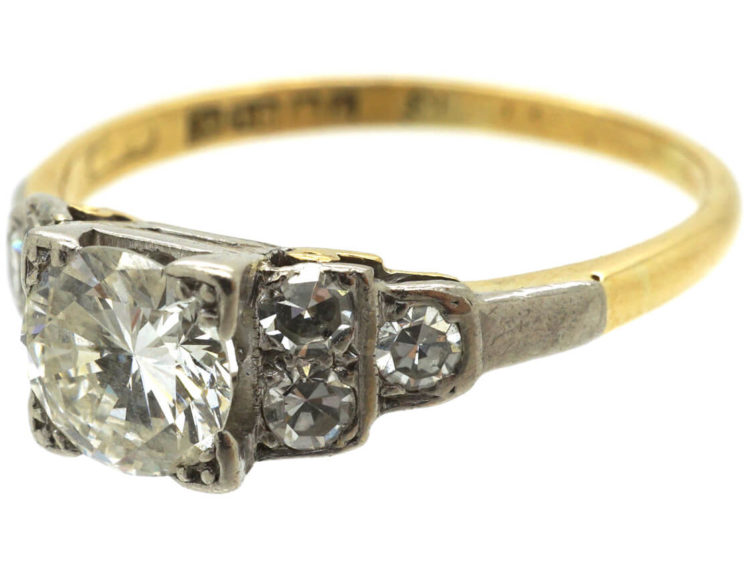Art Deco 18ct White Gold & Platinum Diamond Solitaire Ring with Step Cut Shoulders set with Diamonds