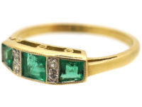 Art Deco 18ct Gold, Emerald & Diamond Ring Three Stone Ring