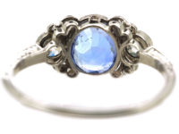 Art Deco Platinum, Ceylon Sapphire & Diamond Ring