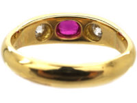 Edwardian 18ct Gold, Ruby & Diamond Rub Over Set Ring