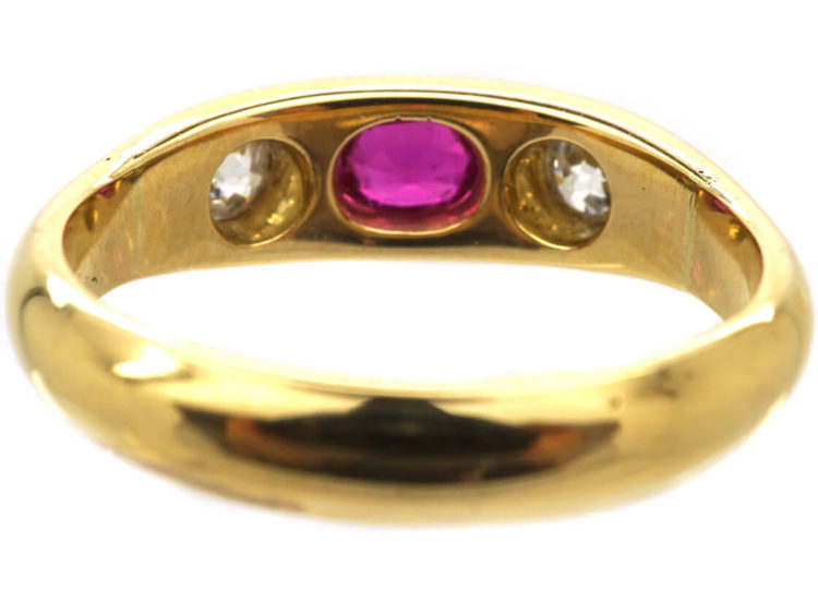 Edwardian 18ct Gold, Ruby & Diamond Rub Over Set Ring