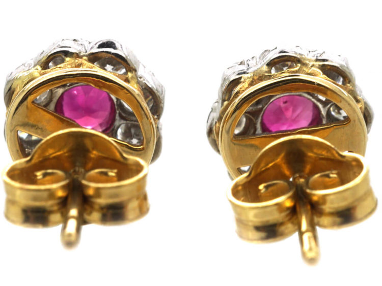Ruby & Diamond Cluster Earrings