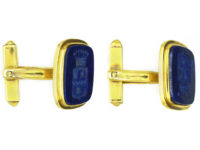 French 18ct Gold & Lapis Lazuli Cufflinks with Intaglio of a Marquis Crest