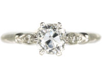 Edwardian Platinum & Diamond Solitaire Ring with Diamond Shoulders