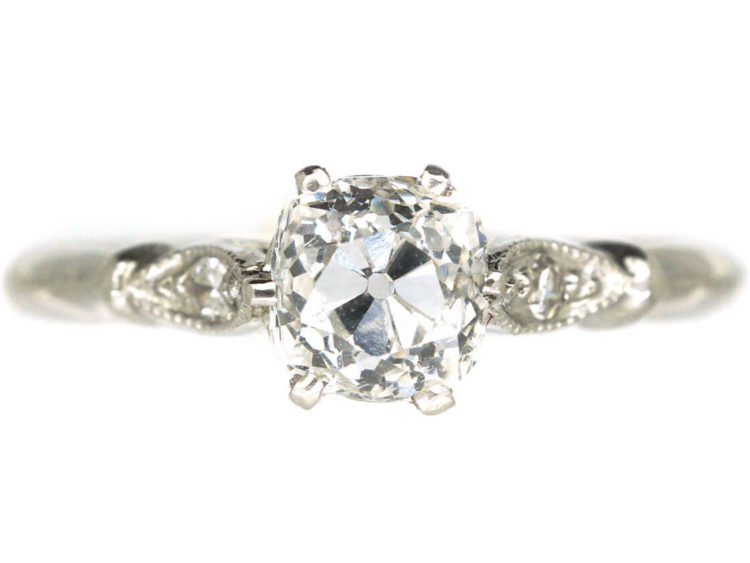 Edwardian Platinum & Diamond Solitaire Ring with Diamond Shoulders