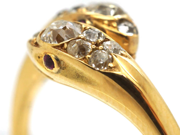 Edwardian 18ct Gold & Diamond Double Snake Ring