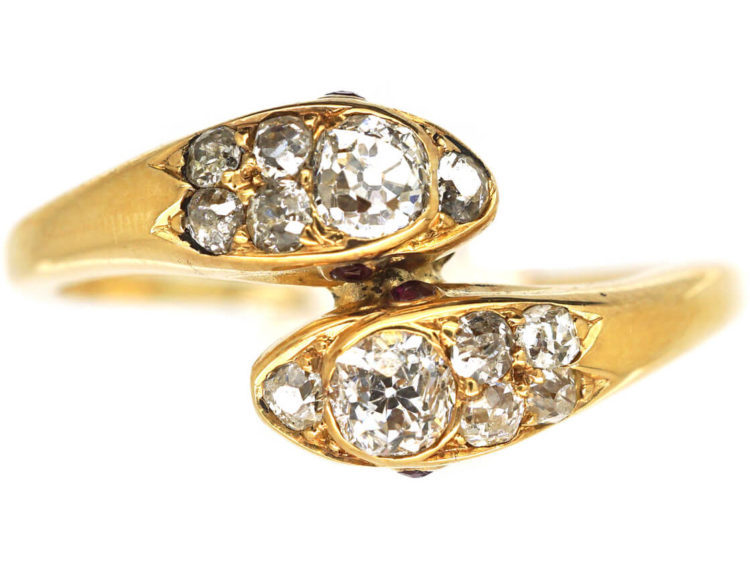 Edwardian 18ct Gold & Diamond Double Snake Ring