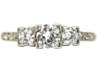 Edwardian Three Stone Diamond Ring with Diamond Set Shoulders