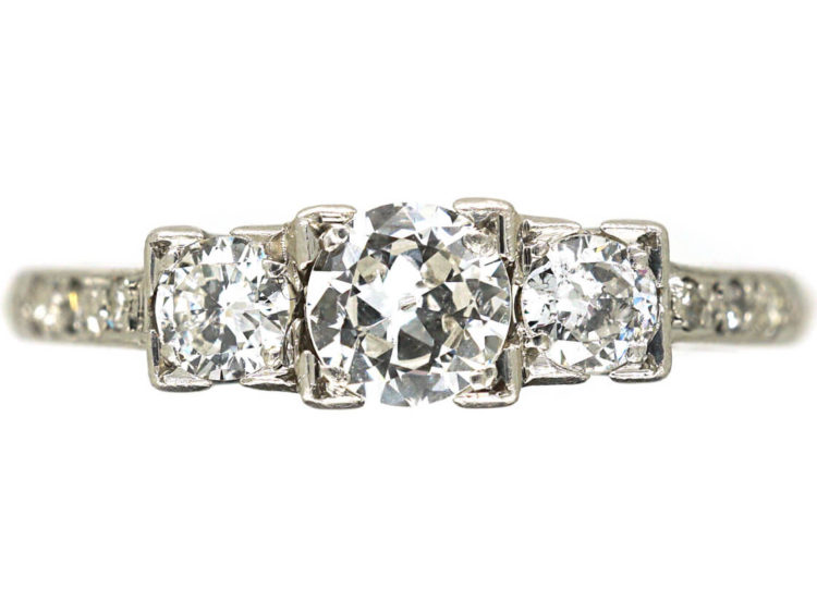 Edwardian Three Stone Diamond Ring with Diamond Set Shoulders