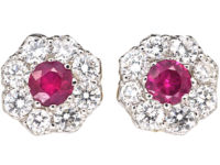 Ruby & Diamond Cluster Earrings