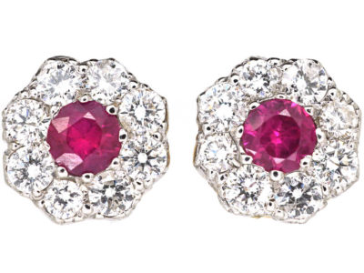 Ruby & Diamond Cluster Earrings