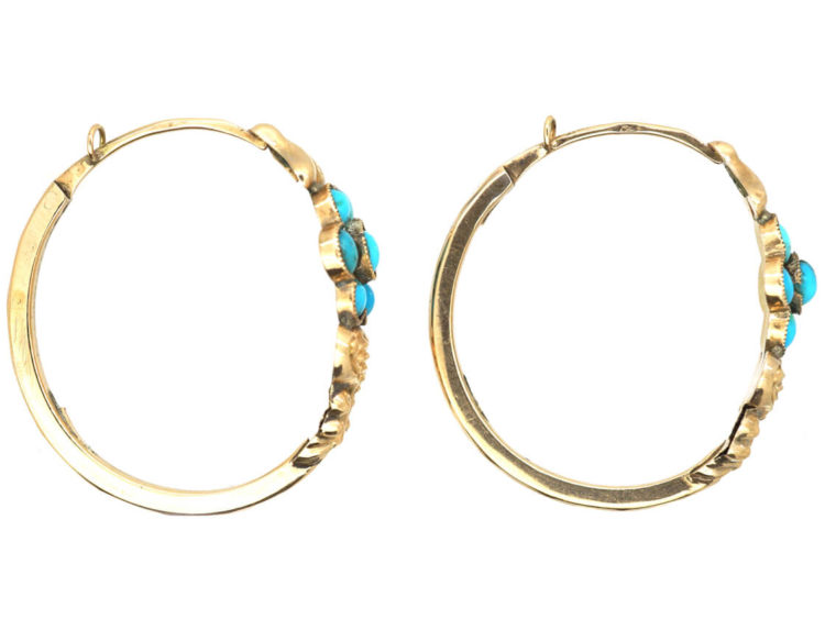 Georgian Gold & Turquoise Poissarde Earrings