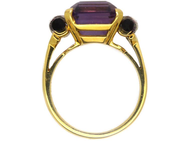 Art Deco 14ct Gold, Amethyst, Onyx & Diamond Ring