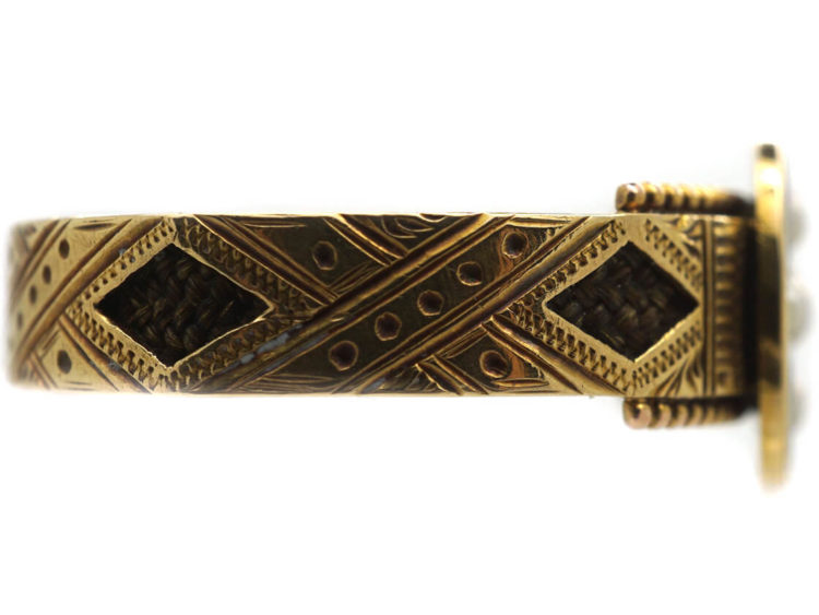 Victorian 18ct Gold Mourning Ring with Natural Split Pearl Cross