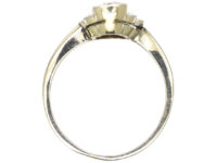 Art Deco 18ct White Gold Two Stone Diamond Ring with Diamond Set Leaf Design