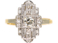 Art Deco 18ct White & Yellow Gold & Diamond Geometric Ring