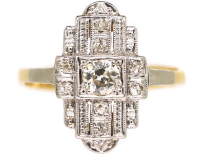 Art Deco 18ct White & Yellow Gold & Diamond Geometric Ring