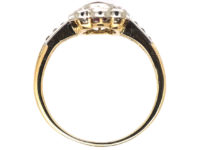 Edwardian 18ct Gold & Platinum, Ruby & Diamond Oval Cluster Ring with Diamond Set Shoulders