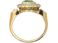 Edwardian 18ct Gold & Platinum, Square Cut Emerald & Diamond Cluster Ring