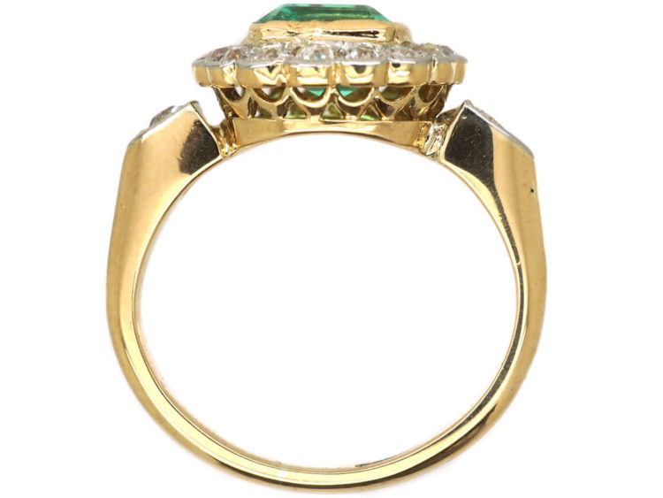 Edwardian 18ct Gold & Platinum, Square Cut Emerald & Diamond Cluster Ring