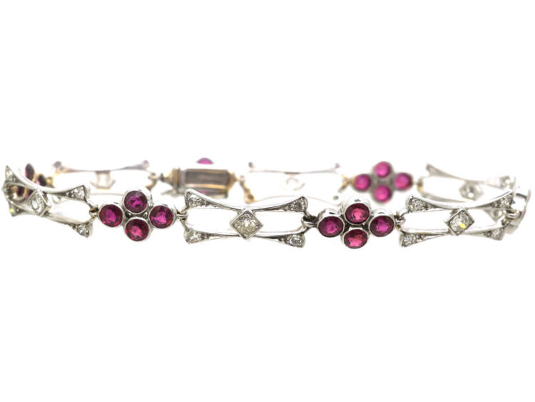 Edwardian 18ct White Gold, Ruby & Diamond Bracelet