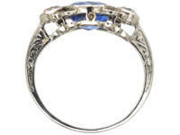 Art Deco Platinum, Ceylon Sapphire & Diamond Ring