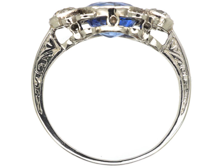 Art Deco Platinum, Ceylon Sapphire & Diamond Ring