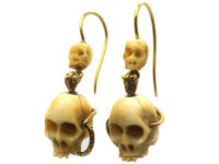 Victorian Bone Skull & Gold Snake Earrings