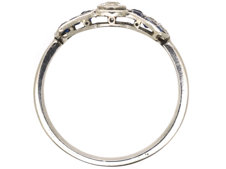 Art Deco Platinum Diamond & Sapphire Bow Ring