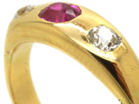 Edwardian 18ct Gold, Ruby & Diamond Rub Over Set Ring