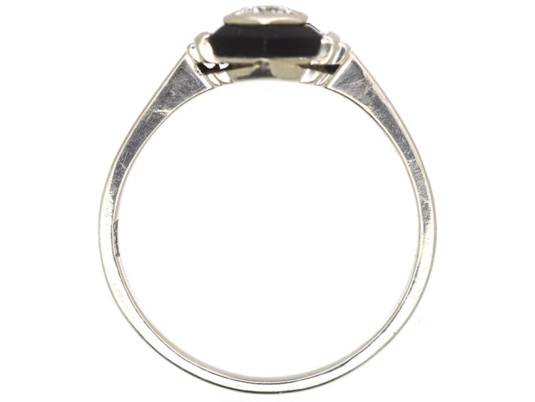 Art Deco 14ct White Gold, Onyx & Diamond Geometric Ring