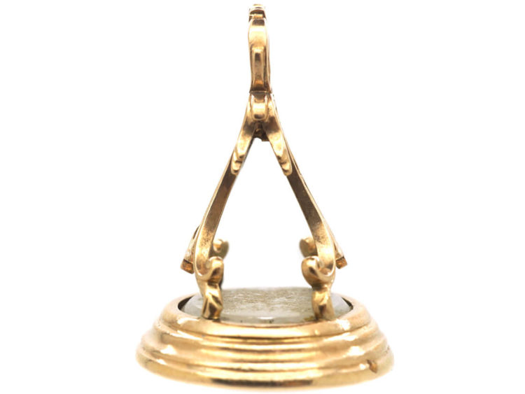 Georgian 15ct Gold & Chalcedony Seal with an Intaglio of a Crest