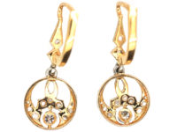 Edwardian 18ct Gold, Platinum & Diamond Drop Earrings