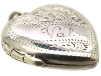 Silver Heart Shaped Locket Engraved with the name Val