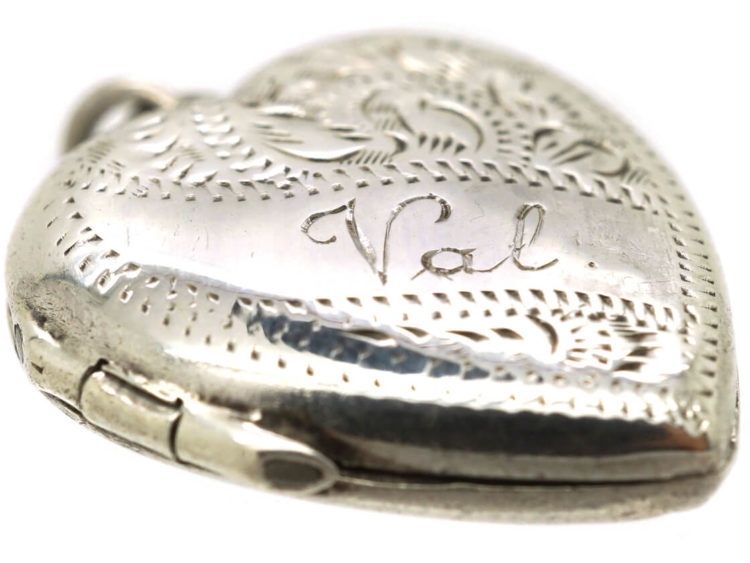 Silver Heart Shaped Locket Engraved with the name Val