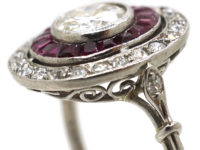 Art Deco Platinum, Ruby & Diamond Oval Target Ring