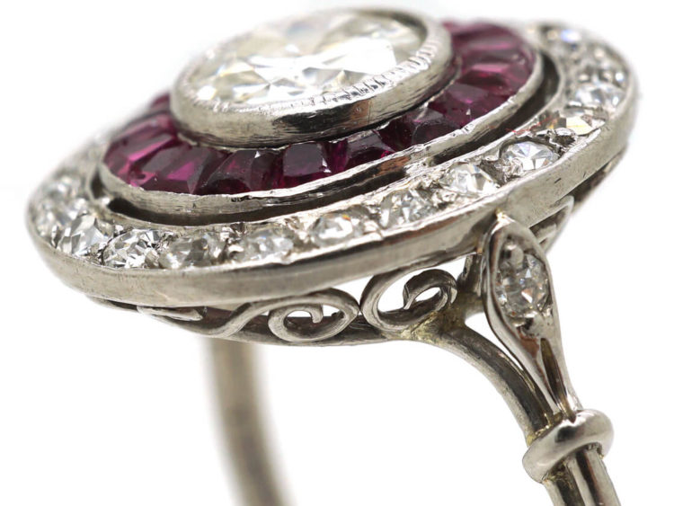 Art Deco Platinum, Ruby & Diamond Oval Target Ring
