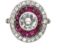 Art Deco Platinum, Ruby & Diamond Oval Target Ring