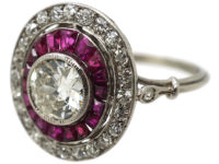 Art Deco Platinum, Ruby & Diamond Oval Target Ring