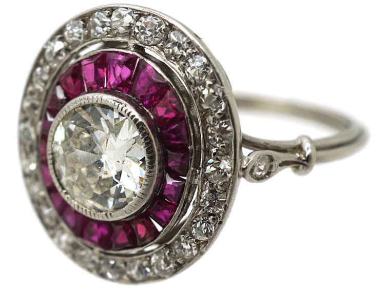Art Deco Platinum, Ruby & Diamond Oval Target Ring