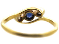 Edwardian 18ct Gold & Platinum, Sapphire & Diamond Crossover Ring
