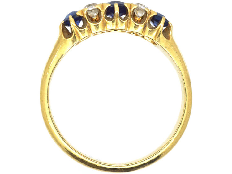 Victorian 18ct Gold Three Stone Sapphire & Diamond Ring