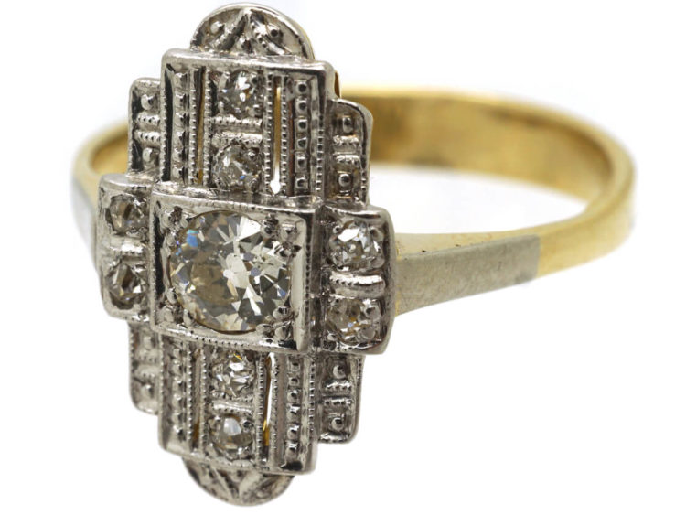 Art Deco 18ct White & Yellow Gold & Diamond Geometric Ring