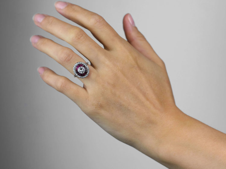 Art Deco Platinum, Ruby & Diamond Oval Target Ring